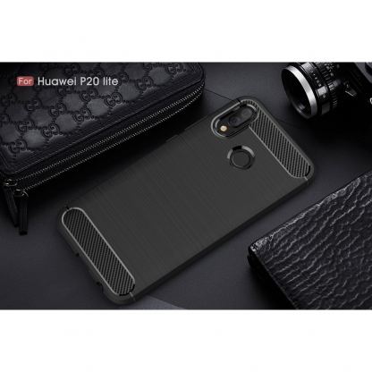 Carbon Texture удароустойчив силиконов кейс за Huawei P20 (черен) 3