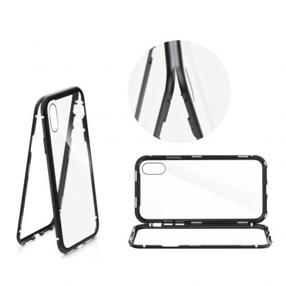 Magnetic Case - удароустойчив метален кейс с магнитно закопчаване за iPhone SE 2020, iPhone 7, iPhone 8 (черен-прозрачен) 3