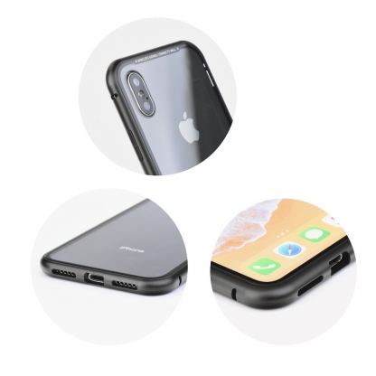 Magnetic Case - удароустойчив метален кейс с магнитно закопчаване за iPhone XS, iPhone X/Xs (черен-прозрачен) 5