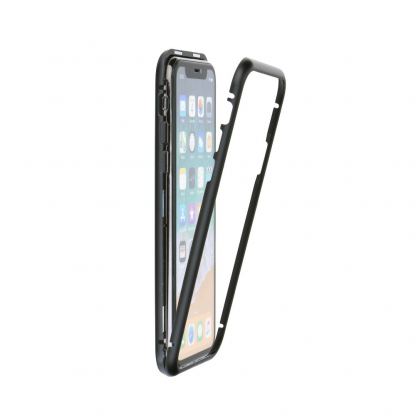 Magnetic Case - удароустойчив метален кейс с магнитно закопчаване за iPhone XS, iPhone X/Xs (черен-прозрачен) 2