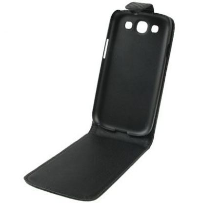 Carbon Vertical Flip Cover S3 - кожен калъф за Samsung Galaxy S3 i9300 (черен)  3