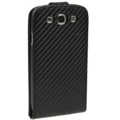Carbon Vertical Flip Cover S3 - кожен калъф за Samsung Galaxy S3 i9300 (черен)  4