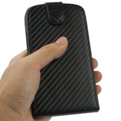 Carbon Vertical Flip Cover S3 - кожен калъф за Samsung Galaxy S3 i9300 (черен)  2