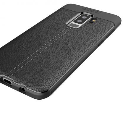 Leather Litchi Case - силиконов удароустойчив калъф за Samsung Galaxy S10 (черен) 6