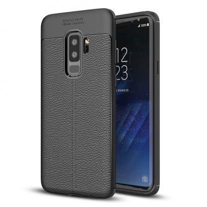 Leather Litchi Case - силиконов удароустойчив калъф за Samsung Galaxy S9 Plus (черен) 8