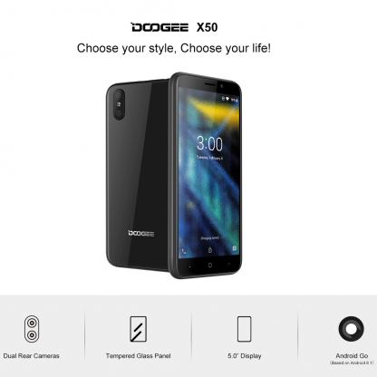 DooGee X50, 5 инча HD, 4-ядрен, Двойна камера 5MP+0.3MP, ниска цена (черен) 6