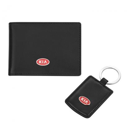 Сет от ключодържател и калъф Естествена кожа за документи с лого KIA 2