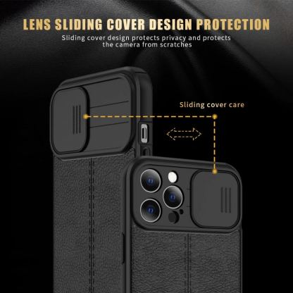 CamShield Silicone Case - силиконов кейс с кожена текстура за iPhone 13 Pro (черен) 4