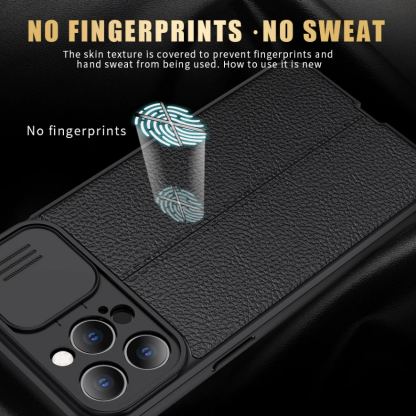 CamShield Silicone Case - силиконов кейс с кожена текстура за iPhone 13 Pro (черен) 6