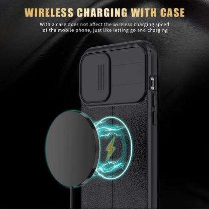CamShield Silicone Case - силиконов кейс с кожена текстура за iPhone 13 (черен) 2