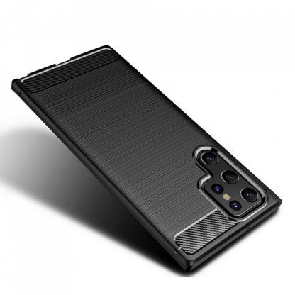 Carbon Soft Silicone TPU Protective Case - силиконов (TPU) калъф за Samsung Galaxy S22 Ultra (черен) 3