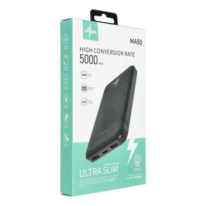AbX Power Bank 5000 mAh 10W - малка преносима външна батерия с USB-C вход (черен) 3