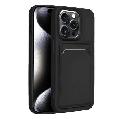 Silic Card  Case - дизайнерски силиконов кейс с отделение за карти за iPhone 15 (черен) 2