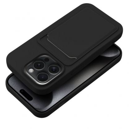 Silic Card  Case - дизайнерски силиконов кейс с отделение за карти за iPhone 15 Pro (черен) 6