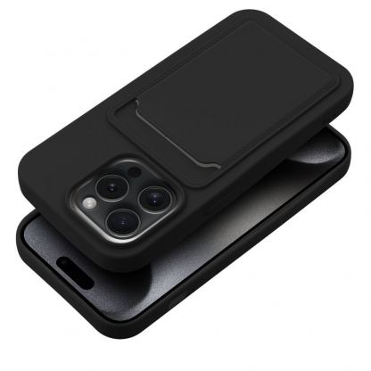 Silic Card  Case - дизайнерски силиконов кейс с отделение за карти за iPhone 15 (черен) 6