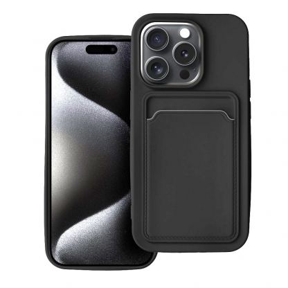 Silic Card  Case - дизайнерски силиконов кейс с отделение за карти за iPhone 15 Pro Max (черен)