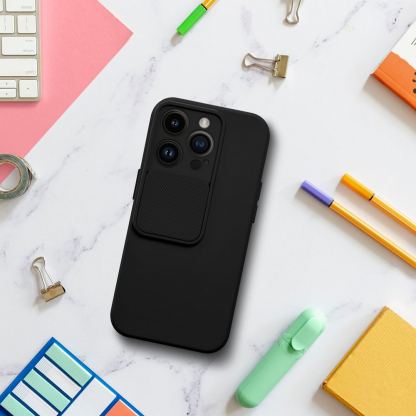 Silic Card  Case - дизайнерски силиконов кейс с отделение за карти за iPhone 15 (черен) 7