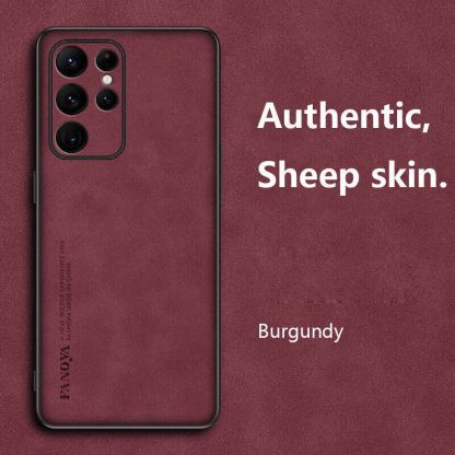 SheepSkin Leather Hard Case - дизайнерски кожен кейс за Samsung Galaxy S24 Ultra (бордо) 2
