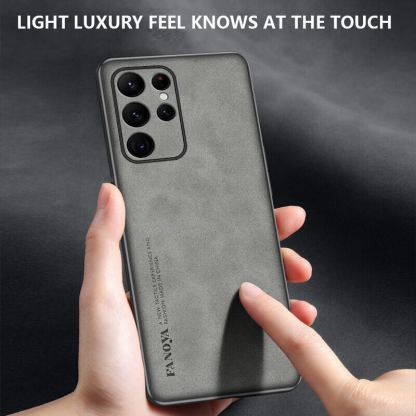 SheepSkin Leather Hard Case - дизайнерски кожен кейс за Samsung Galaxy S24 Ultra (сиво-зелен) 3