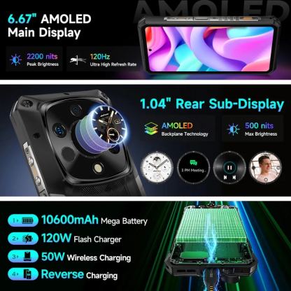Ulefone Armor 28 Ultra Thermal, 5G, Удароустойчив (16GB+16GB) + 1TB, 64MP Камера + Термо Камера + Нощно виждане, Батерия 10600mAh (черен) 5