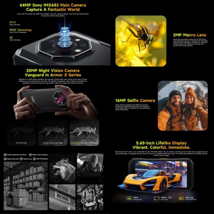 Ulefone Armor X32, 4G, 5.65 Екран, Удароустойчив (6GB+6GB) + 128GB,  48MP Камера + Нощно виждане, Батерия 5500mAh (черен-orange) 5