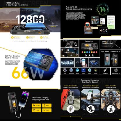 Ulefone Armor 30 Pro, 5G, Удароустойчив (16GB+16GB) + 512, 50MP Камера + Нощно виждане, Батерия 12800mAh (черен-orange) 9