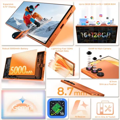 Oukitel C67 6.73 инча, Тънък 8мм, 128GB/4GB, 5000mAh (Orange) 7