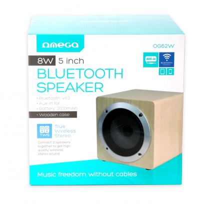 Omega Speaker OG62W Wooden 8W, 5 in. Bluetooth V4.2 TWS System - безжичен портативен спийкър за мобилни устройства (светлокафяв) 2