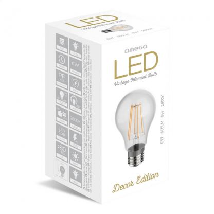 Omega LED Bulb Filament E27 2800K 6W 175-250V- винтидж LED крушка (цокъл E27) 2