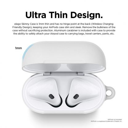 Elago Airpods Skinny Silicone Hang Case - тънък силиконов калъф с карабинер за Apple Airpods и Apple Airpods 2 with Wireless Charging Case (бял-фосфор)  2