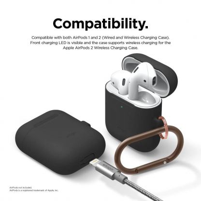 Elago Airpods Skinny Silicone Hang Case - тънък силиконов калъф с карабинер за Apple Airpods и Apple Airpods 2 with Wireless Charging Case (черен)  3