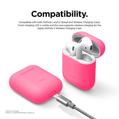 Elago Airpods Skinny Silicone Case - тънък силиконов калъф за Apple Airpods и Apple Airpods 2 with Wireless Charging Case (розов-фосфор)  5