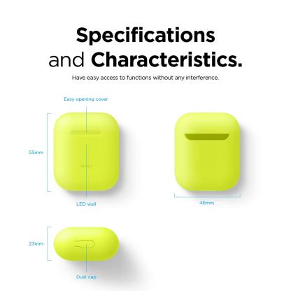 Elago Airpods Skinny Silicone Case - тънък силиконов калъф за Apple Airpods и Apple Airpods 2 with Wireless Charging Case (жълт-фосфор)  5