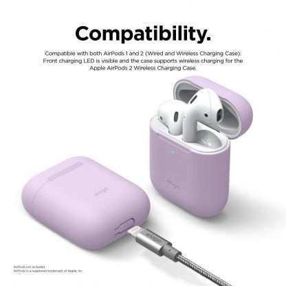 Elago Airpods Skinny Silicone Case - тънък силиконов калъф за Apple Airpods и Apple Airpods 2 with Wireless Charging Case (лилав)  4