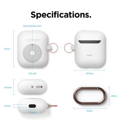 Elago Airpods Retro AW6 Silicone Hang Case - силиконов калъф с карабинер за Apple Airpods и Apple Airpods 2 (бял)  6