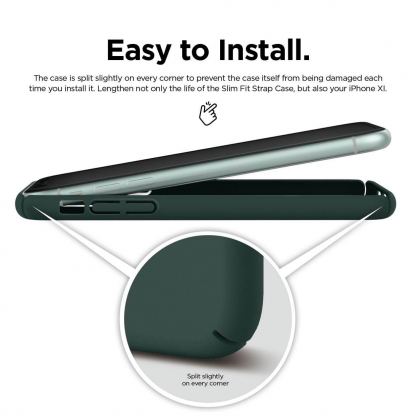 Elago Slim Fit Strap Case - качествен поликарбонатов кейс с каишка за китката за iPhone 11 (тъмнозелен) 6