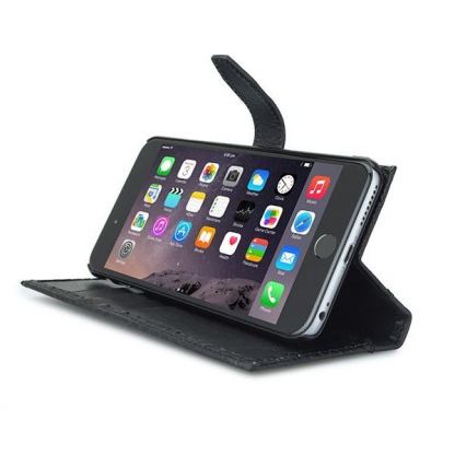 Tunewear SnakeBook - кожен калъф (естествена кожа), тип портфейл и поставка за iPhone 6/6S Plus (черен) 2