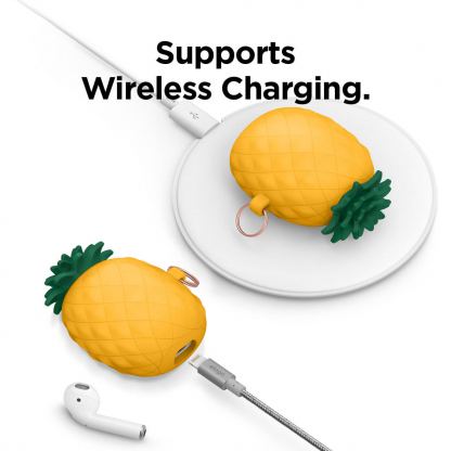 Elago Airpods Pineapple Design Silicone Case - силиконов калъф с карабинер за Apple Airpods и Apple Airpods 2 (оранжев) 4