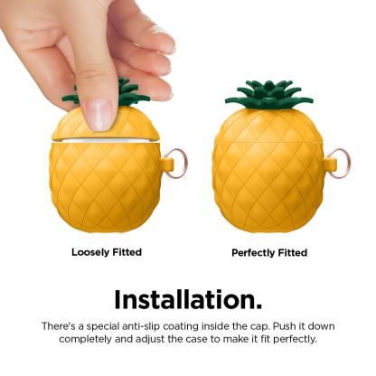 Elago Airpods Pineapple Design Silicone Case - силиконов калъф с карабинер за Apple Airpods и Apple Airpods 2 (оранжев) 7