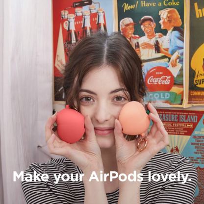 Elago Airpods Peach Design Silicone Case - силиконов калъф с карабинер за Apple Airpods и Apple Airpods 2 (червен)  4
