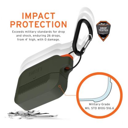 Urban Armor Gear Soft Touch Waterproof Silicone Hang Case - водо и удароустойчив силиконов калъф с карабинер за Apple Airpods Pro (тъмнозелен) 3