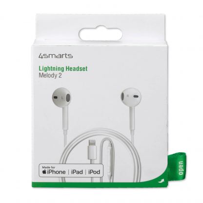 4smarts In-Ear Stereo MFI Lightning Headset Melody 2 - слушалки със сертифициран Lightning кабел, управление на звука и микрофон (бял) 4