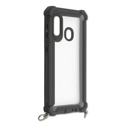 4smarts Sling Case Downtown - удароустойчив кейс с лента за врата за Samsung Galaxy A20e (черен-прозрачен)  6
