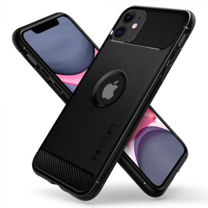 Spigen Rugged Armor Case - тънък качествен силиконов (TPU) калъф за iPhone 11 (черен) 5