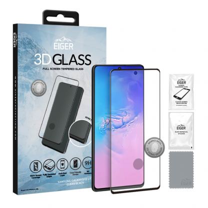 Eiger 3D Glass Edge to Edge Full Screen Tempered Glass - калено стъклено защитно покритие с извити ръбове за целия дисплея на Samsung Galaxy S10 Lite (черен-прозрачен) 2