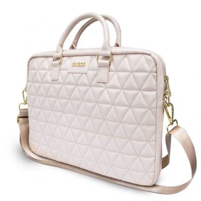 Guess Quilted Laptop Bag - луксозна дизайнерска чанта с дръжки и презрамка за преносими компютри до 15 инча (розово злато) 3