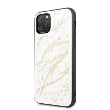 Guess Marble Glass Case - дизайнерски кейс с висока защита за iPhone 11 Pro (бял) 2