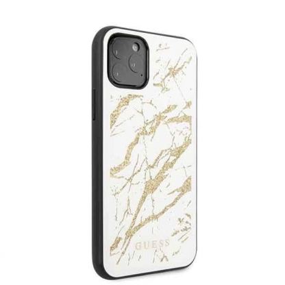 Guess Marble Glass Case - дизайнерски кейс с висока защита за iPhone 11 Pro (бял) 5