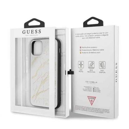 Guess Marble Glass Case - дизайнерски кейс с висока защита за iPhone 11 Pro (бял) 7