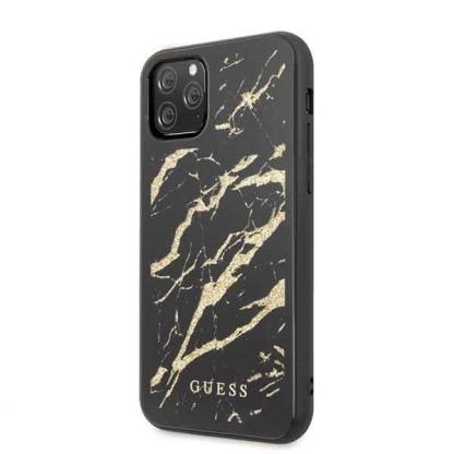 Guess Marble Glass Case - дизайнерски кейс с висока защита за iPhone 11 Pro (черен) 2